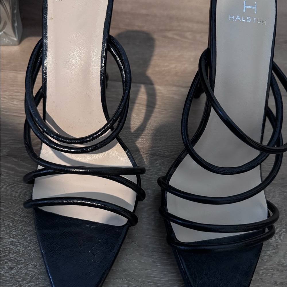 Halston Heritage Black Heels with High Slender Heel and Elegant Straps